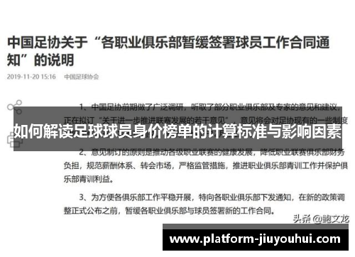 如何解读足球球员身价榜单的计算标准与影响因素